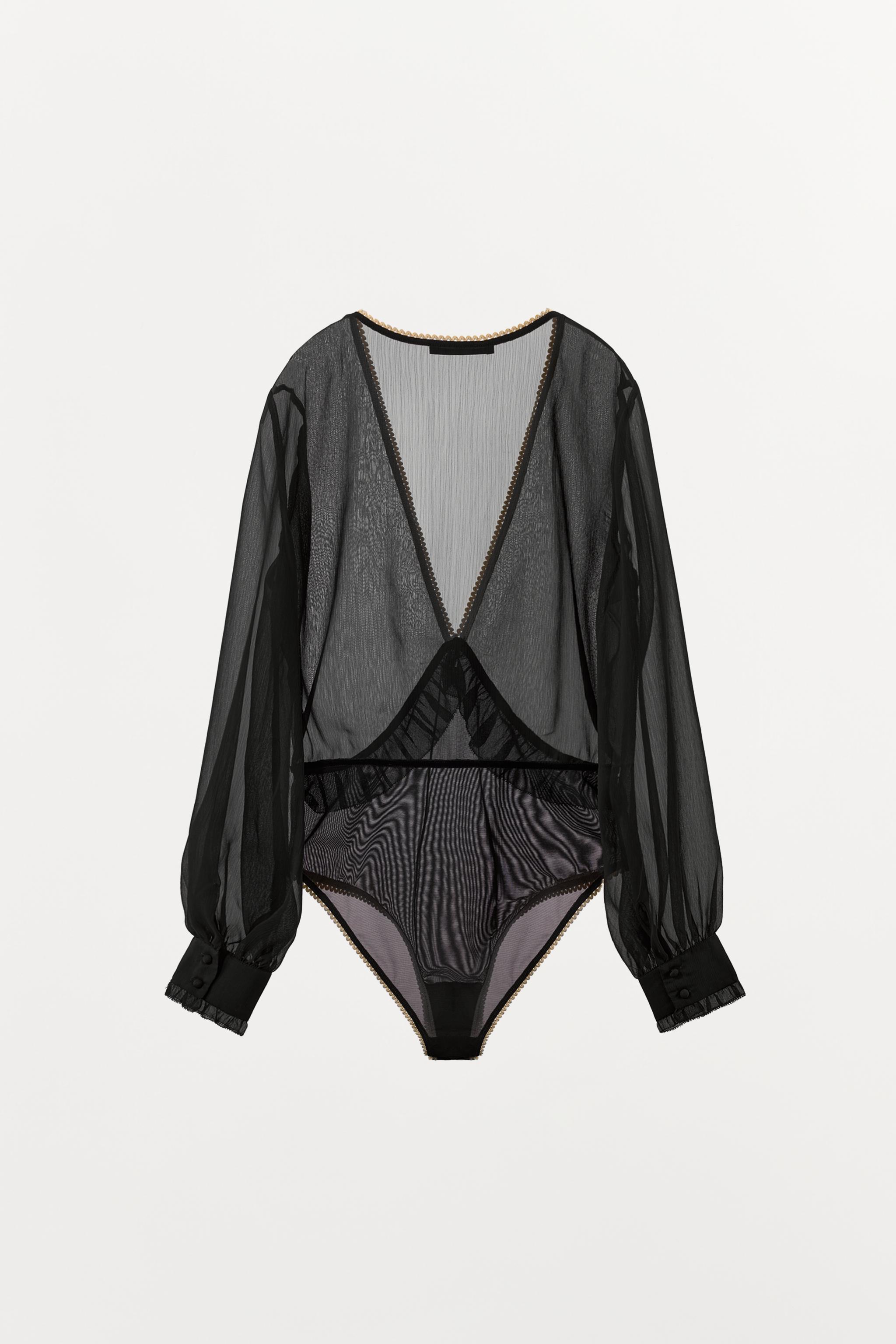 CONTRAST LACE TRIM RUFFLED BODYSUIT
